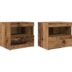 Tables de chevet avec lumières led 2 pcs Bois ancien 50x40x45 cm Vidaxl