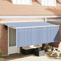 vidaXL Auvent Rétractable Rayé Bleu et blanc 350 x 200 cm Tissu, métal