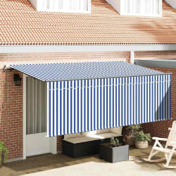 vidaXL Auvent Rétractable Rayé Bleu et blanc 350 x 200 cm Tissu, métal