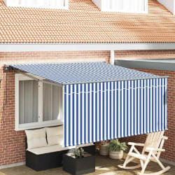 vidaXL Auvent Rétractable Bleu et blanc 300 x 250 cm tissu