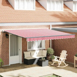 vidaXL Auvent Rétractable Rouge et blanc 400 × 300 cm tissu