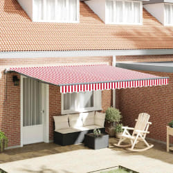 vidaXL Auvent Rétractable Rouge et blanc 400 × 300 cm tissu
