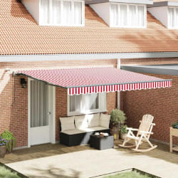 vidaXL Auvent Rétractable with Rouge et blanc 400 × 300 cm tissu