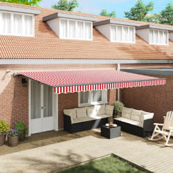 vidaXL Auvent Rétractable with Rouge et blanc 500 × 300 cm tissu