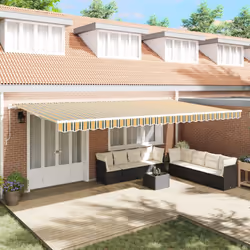 Ce store rétractable manuel est parfait pour l'ombre extérieure. Idéal pour les balcons ou patios, son design rayé vif s'intè ...
