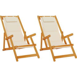 Chaises de plage pliantes 2 pcs Crème en bois d'acacia massif et Textilène vidaXL