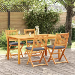 Chaises de jardin pliantes vidaXL avec coussin gris 4pcs en bois d'acacia massif