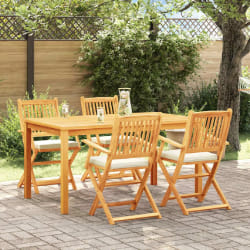 Chaises de jardin pliantes vidaXL avec coussin blanc 4 pièces en bois d'acacia solide