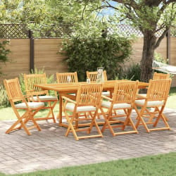 Chaises de jardin pliantes vidaXL avec coussin blanc 8 pièces en bois d'acacia solide