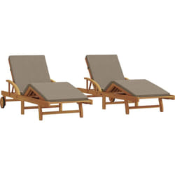 Transats 2 pcs avec coussins et roulettes Taupe Bois massif Acacia, Transat pliable avec roulettes et coussin Taupe Bois massif Acacia Vidaxl
