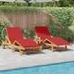 vidaXL Chaises longues 2 pcs avec coussins et roues en bois massif d'acacia
