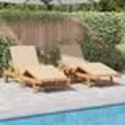 vidaXL Chaises longues 2 pcs avec coussins et table Beige Bois d'acacia