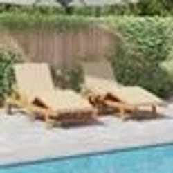 vidaXL Chaises longues 2 pcs avec coussins et table Beige Bois d'acacia