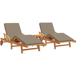 Transats 2 pcs avec coussins et table Taupe en bois massif d'acacia vidaXL