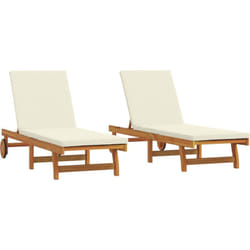 Vidaxl - Chaises longues 2 pcs avec roues et coussin en bois massif d'acacia