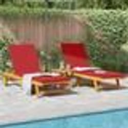 Chaises longues vidaXL 2 pcs avec roues et coussin en bois d'acacia