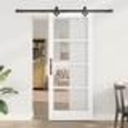 Porte coulissante vidaXL avec ensemble de matériel 'ORKDAL'Blanc Bois Massif & Verre