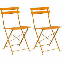 Cette chaise extérieure compacte en métal moutarde allie style et praticité. Elle est parfaite pour balcons ou jardins avec s ...