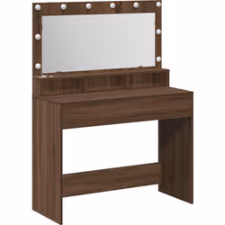 Cette coiffeuse moderne avec miroir et lumières intégrées rend le préparatif super simple. Avec sa finition en chêne brun cha ...