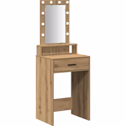 Cette table de maquillage en chêne artisanal avec miroir allie praticité et style, parfaite pour la chambre ou l'espace de to ...
