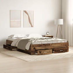 Cadre de lit vidaXL avec tiroirs Bois ancien 135x190 cm Bois dingénierie 3333975
