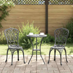 Set de bistrot de jardin 3 pièces vidaXL Noir en alu moulé
