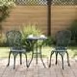 Ensemble de jardin bistro 3 pièces vert en aluminium style fonte
