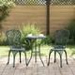 Ensemble de jardin bistro 3 pièces vert en aluminium style fonte