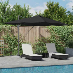vidaXL Parasol Roma à Bras Déporté Noir et Noir 352 x 251 x 265 cm