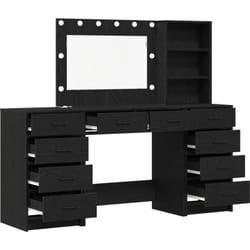 Ensemble de Coiffeuse 3 Pièces avec LED en Bois d'Ingénierie Noir vidaXL
