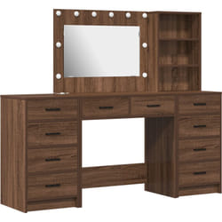 Vidaxl - Set de coiffeuse 3 pièces avec led en chêne noir en bois stratifié