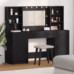 Cet ensemble de table de maquillage stylé en chêne noir est fait pour simplifier ta routine de beauté avec son look moderne e ...