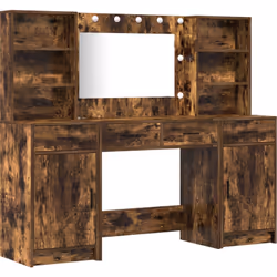 Cet ensemble de table de coiffeuse en chêne fumé rustique allie style et praticité, parfait pour ceux qui veulent améliorer l ...