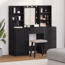 Ce set de table de vanité moderne en chêne noir mélange style et fonction, un must pour ta chambre ou ton espace beauté. Sa f ...
