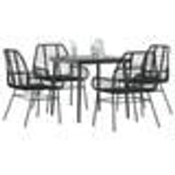 vidaXL Ensemble à manger de jardin 5 pcs noir résine tressée verre