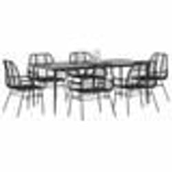 vidaXL Ensemble à manger de jardin 7pcs noir poly rotin verre