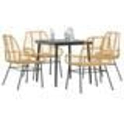 vidaXL Ensemble à manger jardin 5pcs marron poly rotin verre