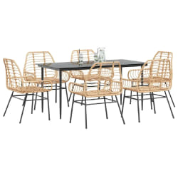 vidaXL Ensemble à manger jardin 7pcs marron poly rotin verre