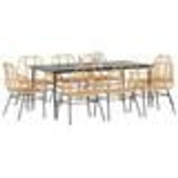 vidaXL Ensemble à manger de jardin 9 pcs marron résine tressée verre