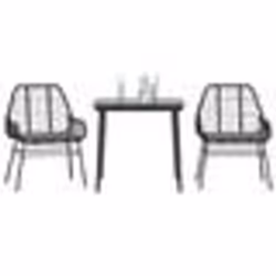 vidaXL Ensemble à manger de jardin et coussins 3 pcs noir rotin verre
