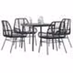 vidaXL Ensemble à manger de jardin et coussins 5 pcs noir rotin verre