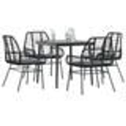 vidaXL Ensemble à manger de jardin et coussins 5 pcs noir rotin verre