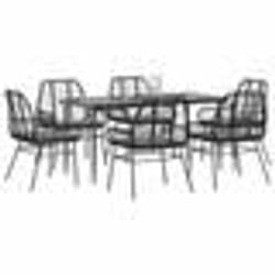 vidaXL Ensemble à manger de jardin coussins 7pcs noir poly rotin verre
