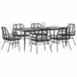vidaXL Ensemble à manger de jardin coussins 7pcs noir poly rotin verre