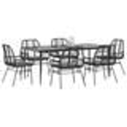vidaXL Ensemble à manger de jardin coussins 7pcs noir poly rotin verre