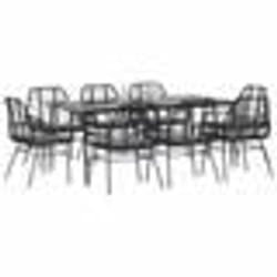 vidaXL Ensemble à manger de jardin coussins 9pcs noir poly rotin verre
