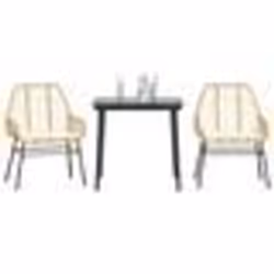 vidaXL Ensemble à manger jardin coussins 3pcs marron poly rotin verre