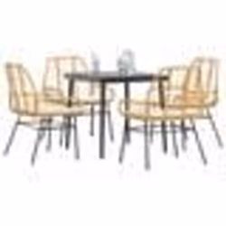 vidaXL Ensemble à manger jardin coussins 5pcs marron poly rotin verre