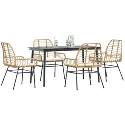 Vidaxl - Ensemble à manger jardin coussins 5pcs marron poly rotin verre