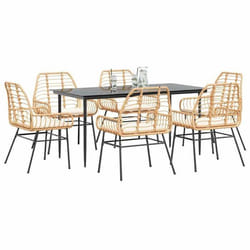 vidaXL Ensemble à manger jardin coussins 7pcs marron poly rotin verre